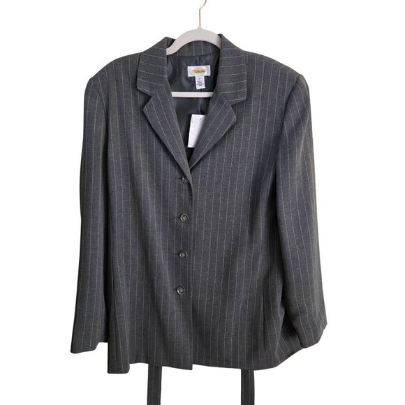 Talbots Vintage NWT Deadstock Gray Pinstripe Belted Blazer Jacket Size 12 - Picture 3 of 7